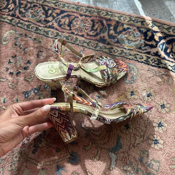 Seychelles Women's 7 Heels Multicolor Mum T-Strap Sandal Summer Heel - Picture 1 of 3